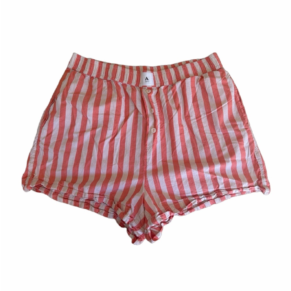 Anthropologie Coral and White Striped Drawstring Shorts